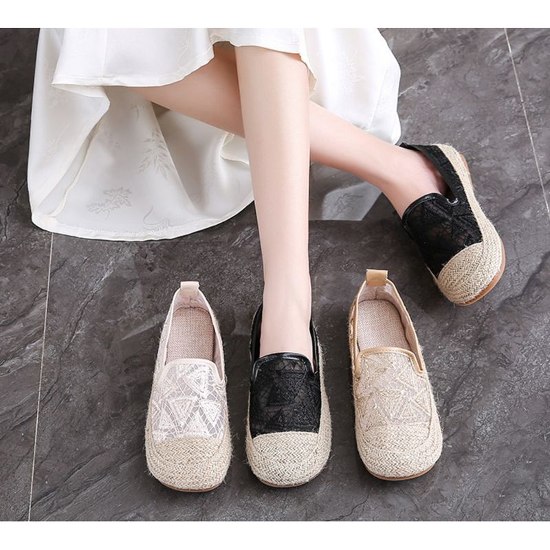 Fisherman Women 2024 new summer lace mesh lazy one slip-on cloth soft sole single shoes_voghion.com