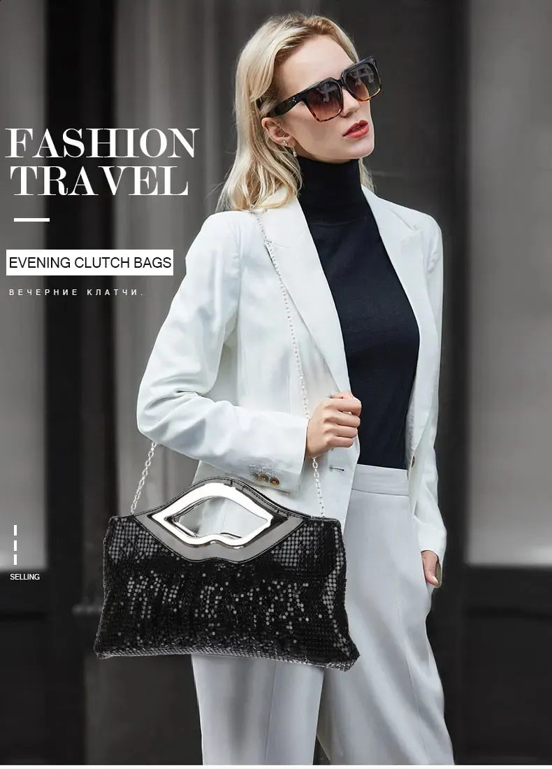 Womens Purse And Handbag Black Gold Sier Evening Sequin Shoulder Bag Female Wedding Clutch 240820_voghion.com