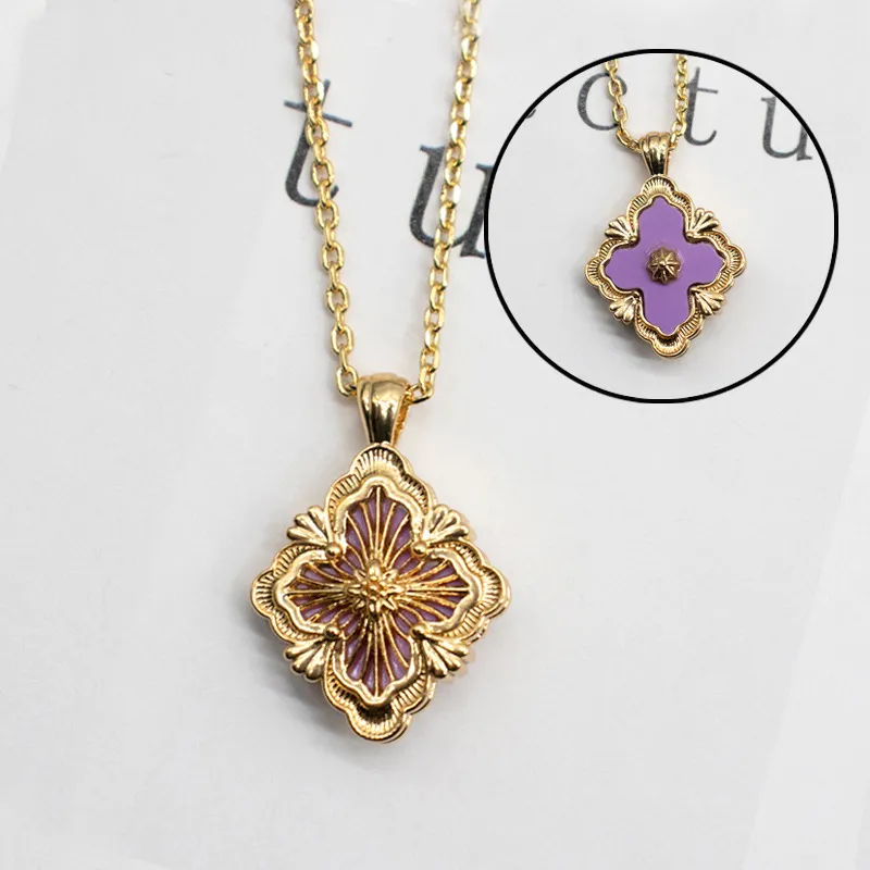 Collane con ciondolo a forma di trifoglio del marchio italiano per le donne, collana girocollo in smalto dorato vintage retrò, a doppio lato, per feste_voghion.com