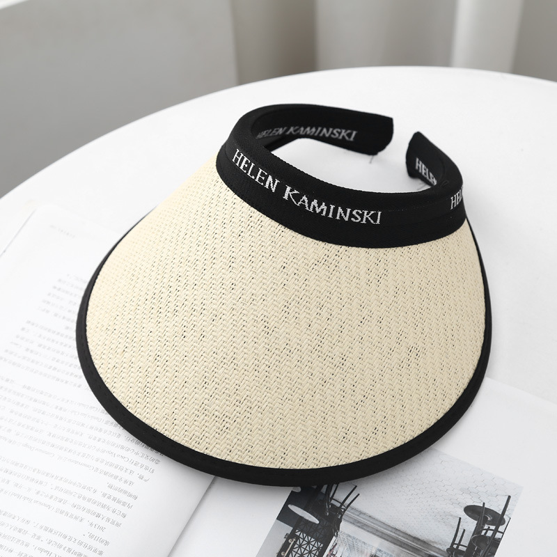 Alphabet Grass Woven Women's Summer Sunshade Open Top Sunscreen Versatile UV Protection Hair Hoops Cool Hat Fashionable_voghion.com