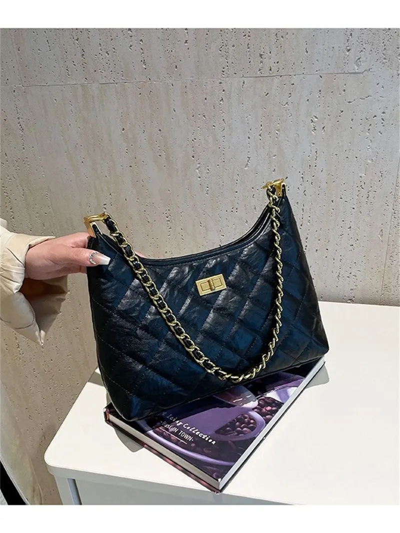 Chic Dia Grid Chain - Borsa a tracolla testurizzata di alta qualità per donne moderne_voghion.com