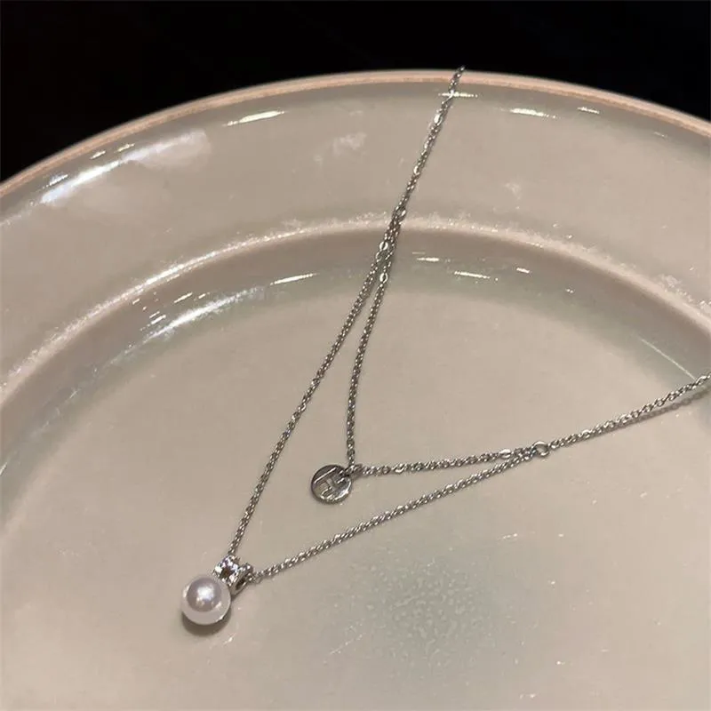 Kedjor Elegant söt tvålagers pärlhängande halsband för kvinnor flickor Lätt nyckelbenskedja Mode choker fina smycken_voghion.com