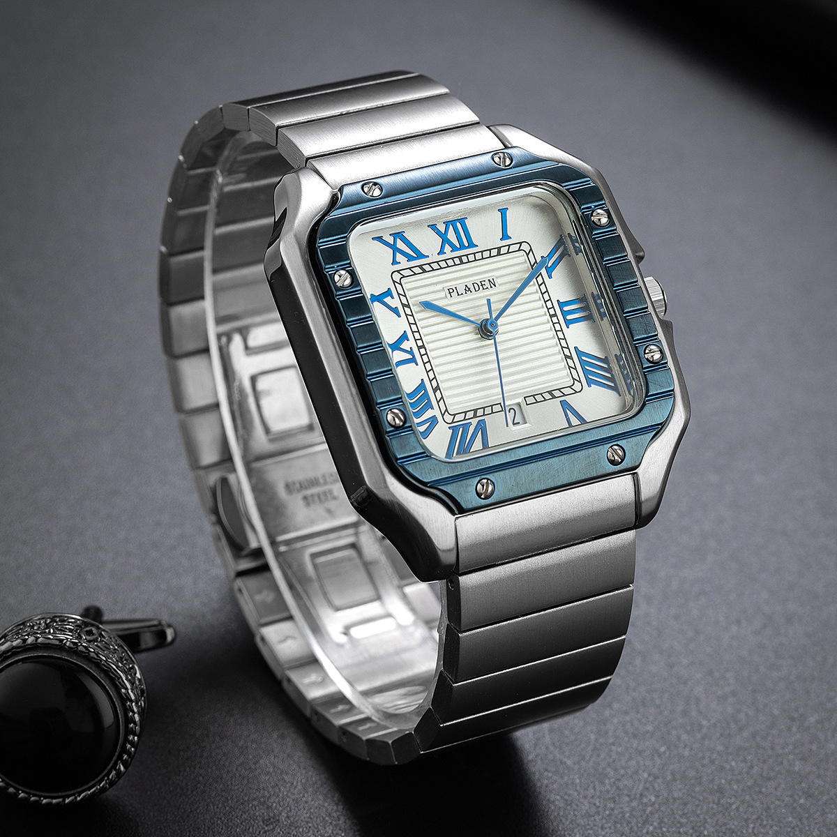 La marque PLADEN est une montre à quartz pour hommes à la mode, classique et de haute qualité avec calendrier carré en acier inoxydable pour les affaires_voghion.com