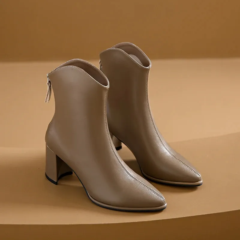 Scarpe invernali da donna con punta a punta, con cerniera, con tacco alto, stivali moderni, per l'esterno, tutti i giorni, in tinta unita, con tubo corto_voghion.com