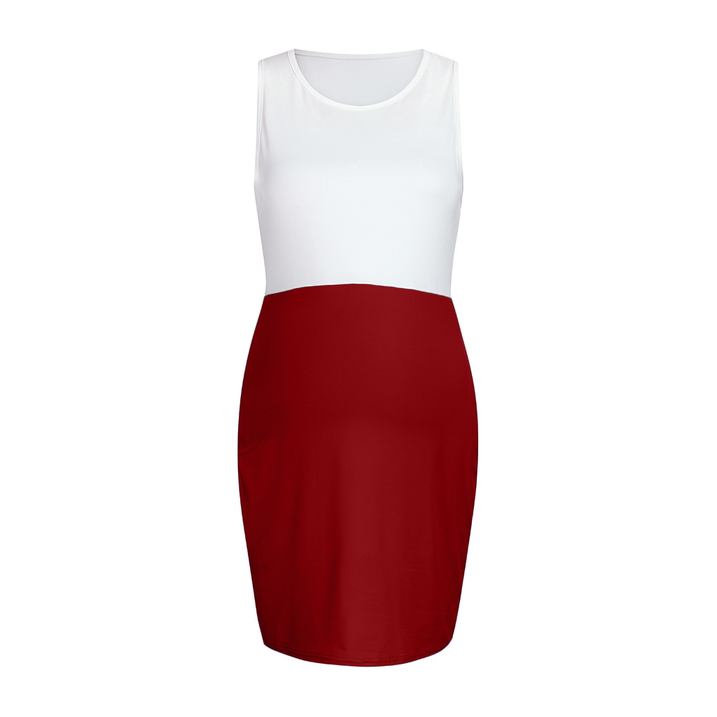 Family matching women's clothing sleeveless contrast color stitching maternity dress dress hip skirt_voghion.com