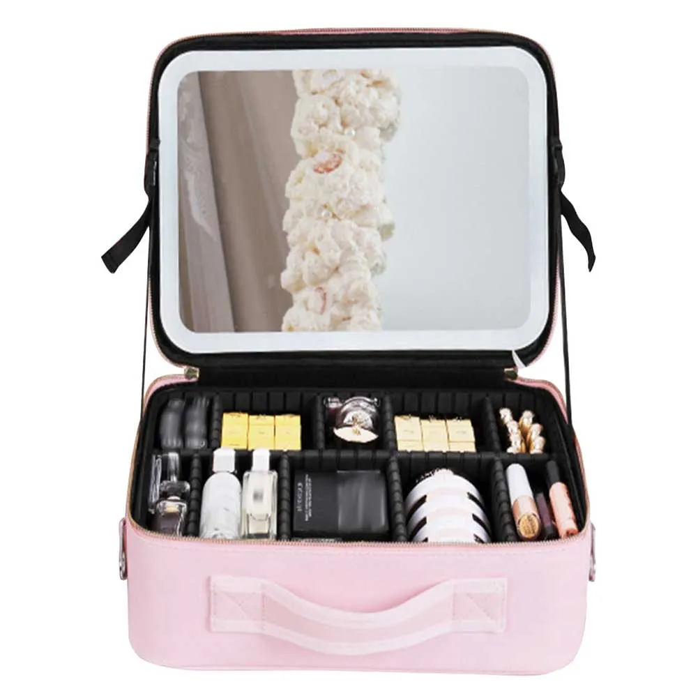 Make Up Pouch With Mirror Travel Makeup Bags Portable Large Capacity Fashi Simple PU Leather Casual For Weekend_voghion.com