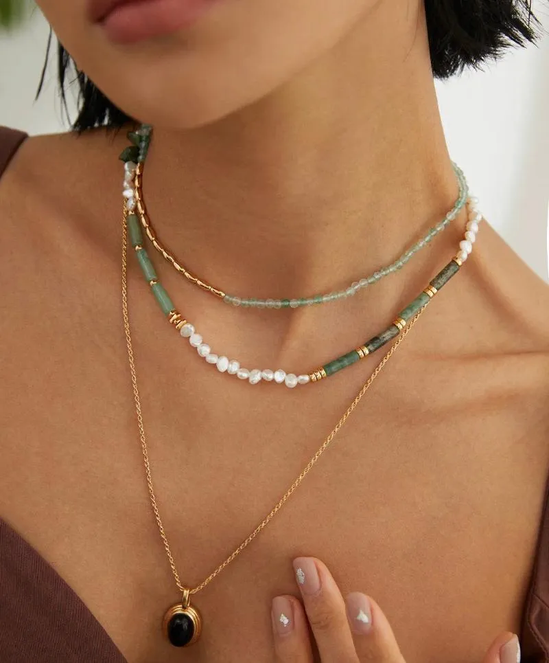Chains Niche Design S Sier Plated Gold | Natural Pearl Aquatic Grass Agate Necklace Chain Length 38 6cm_voghion.com