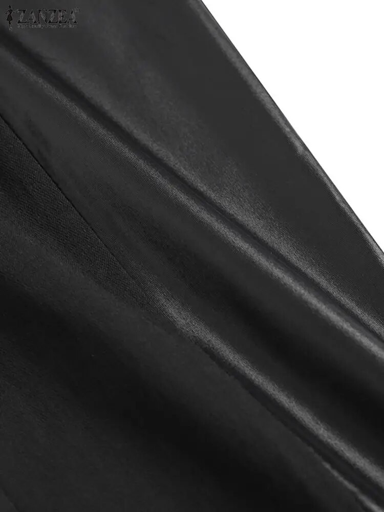 PLUS SIZE Dammen Skinny Leggings ZANZEA Moud PU Lieder 2023 Fréijoer Hierscht Patchwork Elastesch Hosen Casual Solid Reißverschluss_voghion.com