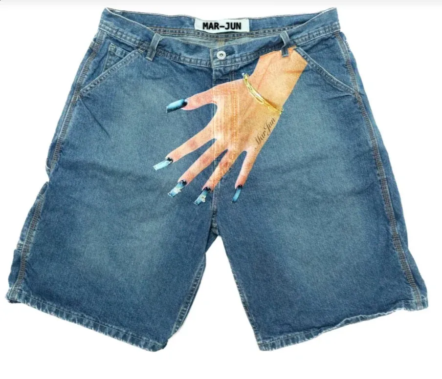 Pantaloni da ginnastica Haruku Y2K in denim largo con stampa di palme blu vintage da uomo, pantaloni da tuta streetwear gotici con grafica da uomo_voghion.com