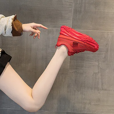 Zapatos deportivos de cuero genuino grueso con punta redonda y suela de bizcocho, transpirables, de malla y versátiles._voghion.com