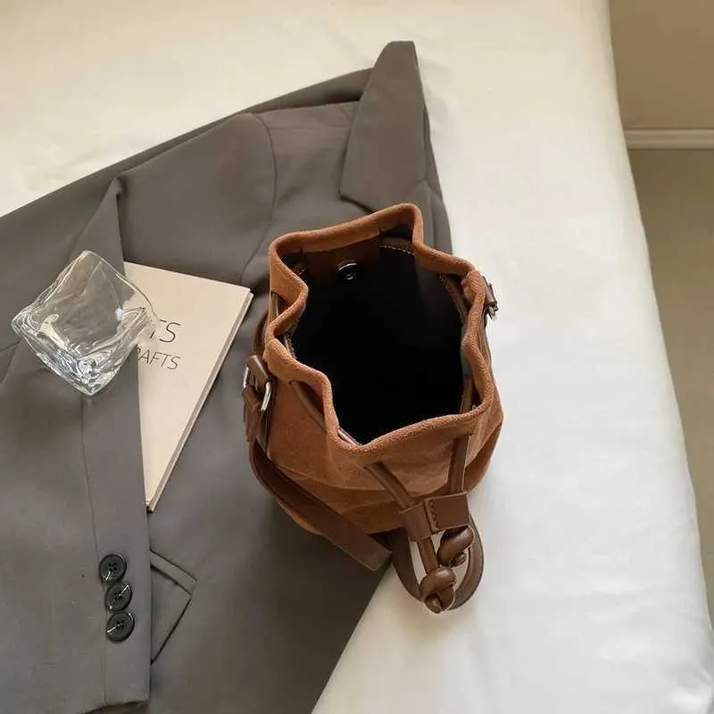 Suede Drstring Small Shoulder Bag Dark BrownC241217_voghion.com