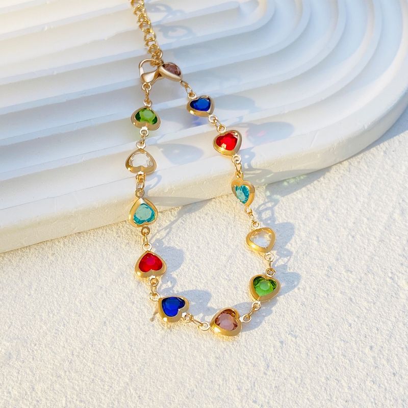 Ins Style Bunte Liebe Zirkon Persönlichkeit Temperament Legierung Herzförmiges Dopaminnetz Promi-Armband_voghion.com