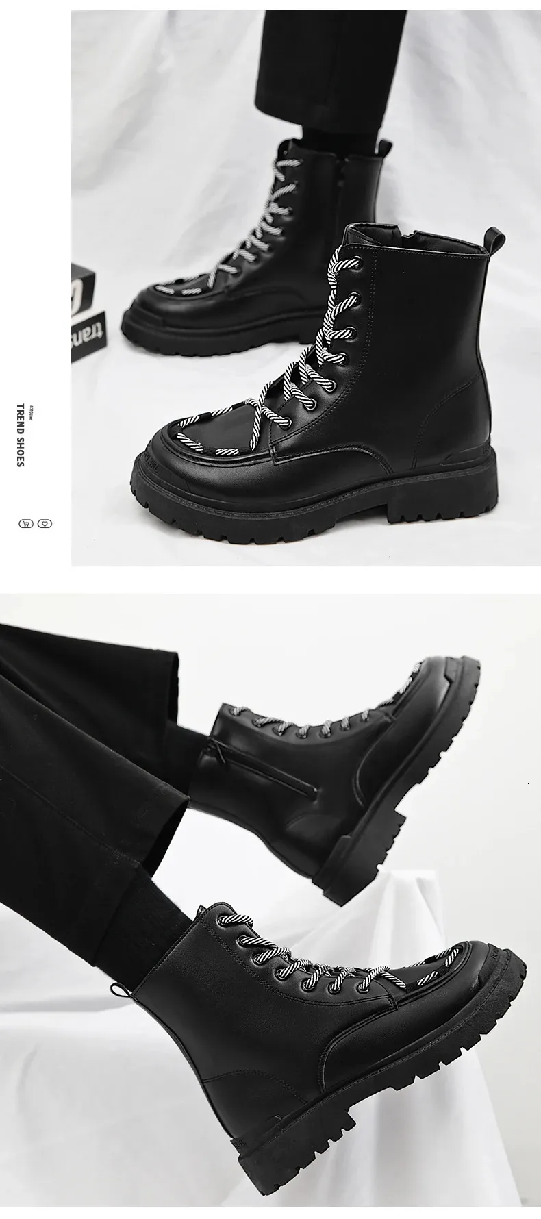 Bottes montantes en cuir pour homme, grandes tailles, pour loisirs, randonnée, travail, tendance, semelle épaisse, antidérapantes, 250425_voghion.com
