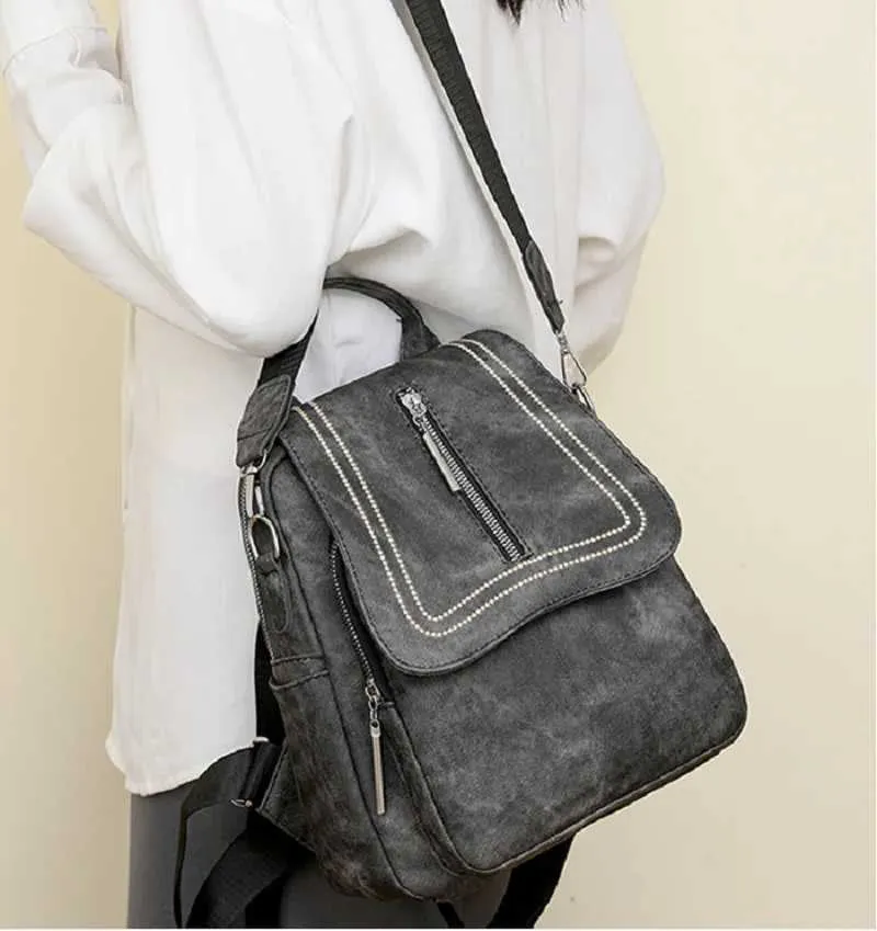 Vintage Leather Women's Backpack Large Capacity Casual Travel Bag_voghion.com