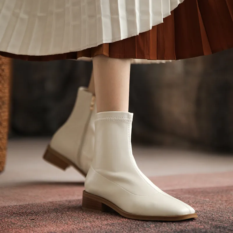 JOZHAMTA Size 34-42 Stretch Soft Leather Thick Heels Shoes For Women Winter 2023 Zipper Retro Ankle Boots Elastic_voghion.com