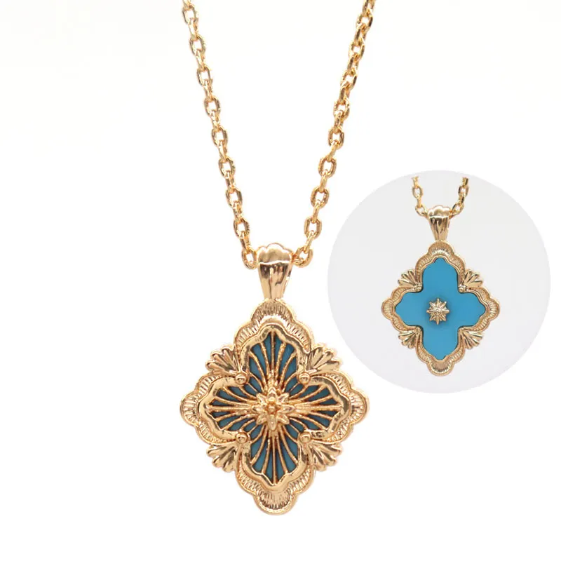 Collane con ciondolo a forma di trifoglio del marchio italiano per le donne, collana girocollo in smalto dorato vintage retrò, a doppio lato, per feste_voghion.com