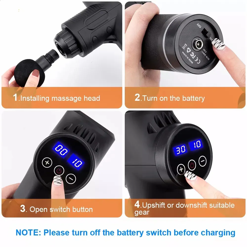 Fascial Massage Gun Electric Percussion Pistol Massager Body Neck Back Deep Tissue Muscle Relaxation Pain Relief Fiess_voghion.com