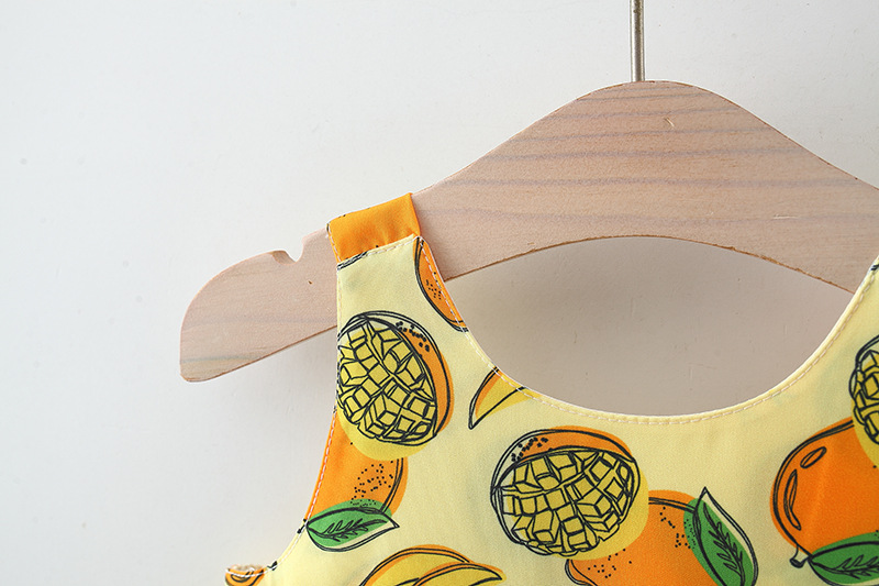 Baby Girl Summer Dress Mango Fruits Printed Bow Tank Dress Tropical Hawaiian Beach Style Dress Send Hat_voghion.com