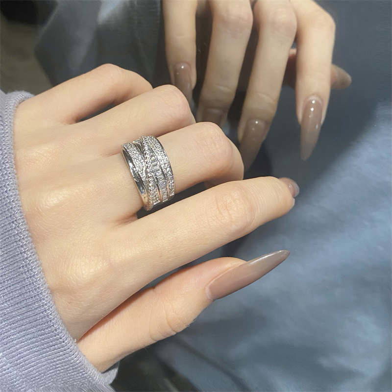 French light luxury niche design, full diamond zircon internet famous heavy industry, shiny multi-layer food ring,_voghion.com