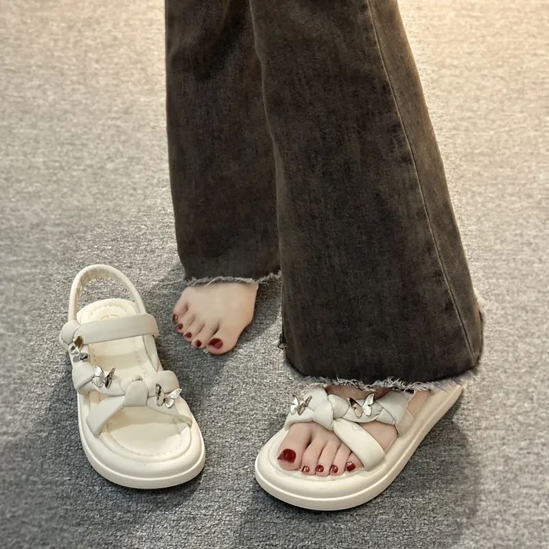 Fairy 2024 Matching Summer Style Rok Vlinder Mode Romeinse Strandschoenen Veelzijdig Niet Moe Zacht Dikke Zool Sandalen_voghion.com