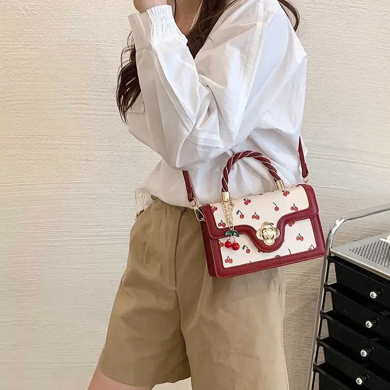 Elegant Women's Handbag With Cherry Pattern Mini Shoulder Messenger Bag_voghion.com
