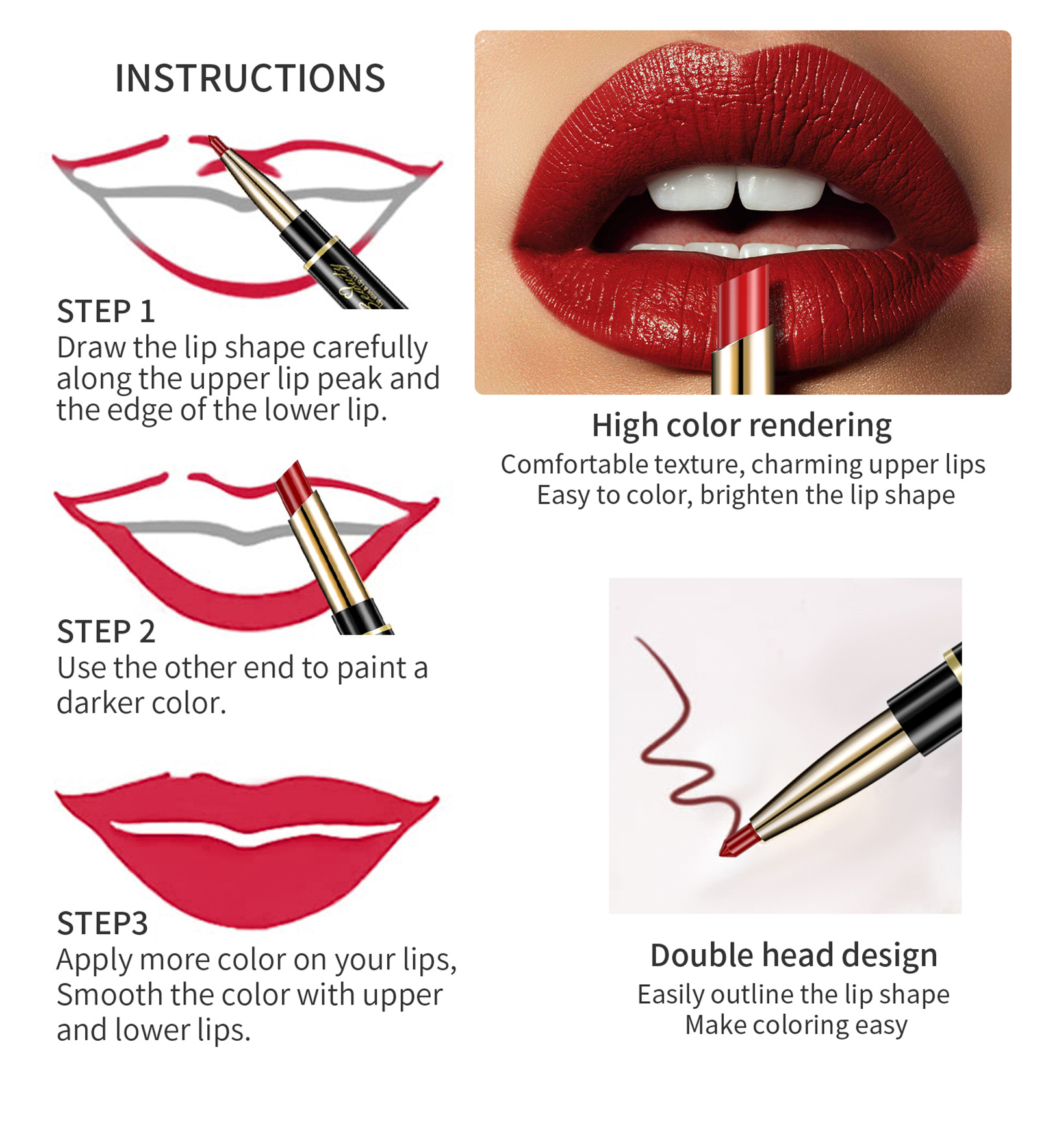 QIC lipliner lip makeup women are not easy to decolorize line hook double head rotary matte paint lipstick pen_voghion.com