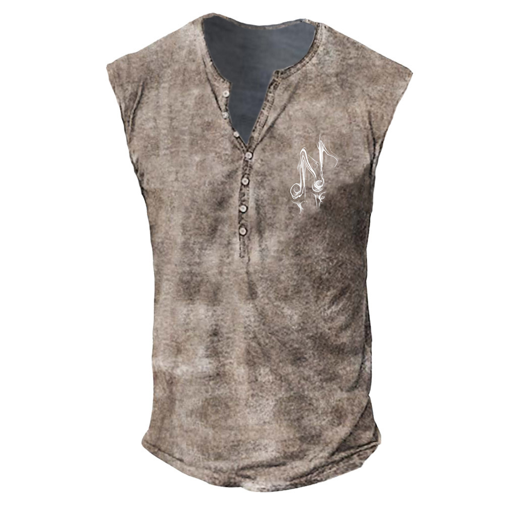 Music Character Youth Men's Printed Collarless Casual Tank Top Large Men's Vest_voghion.com