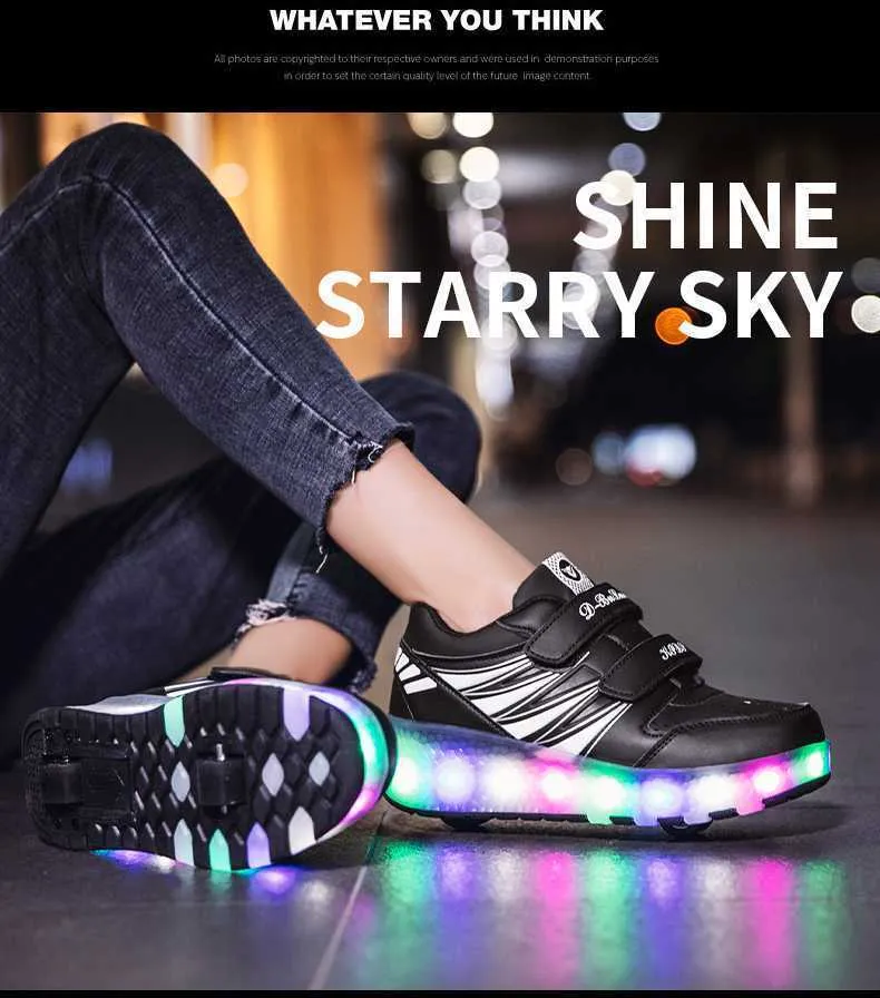 Sneakers Roller Skates 2 Wheels Shoes Glowing Lighted Led Children Boys Girls Kids Fashion Luminous Sports Boots Casual_voghion.com