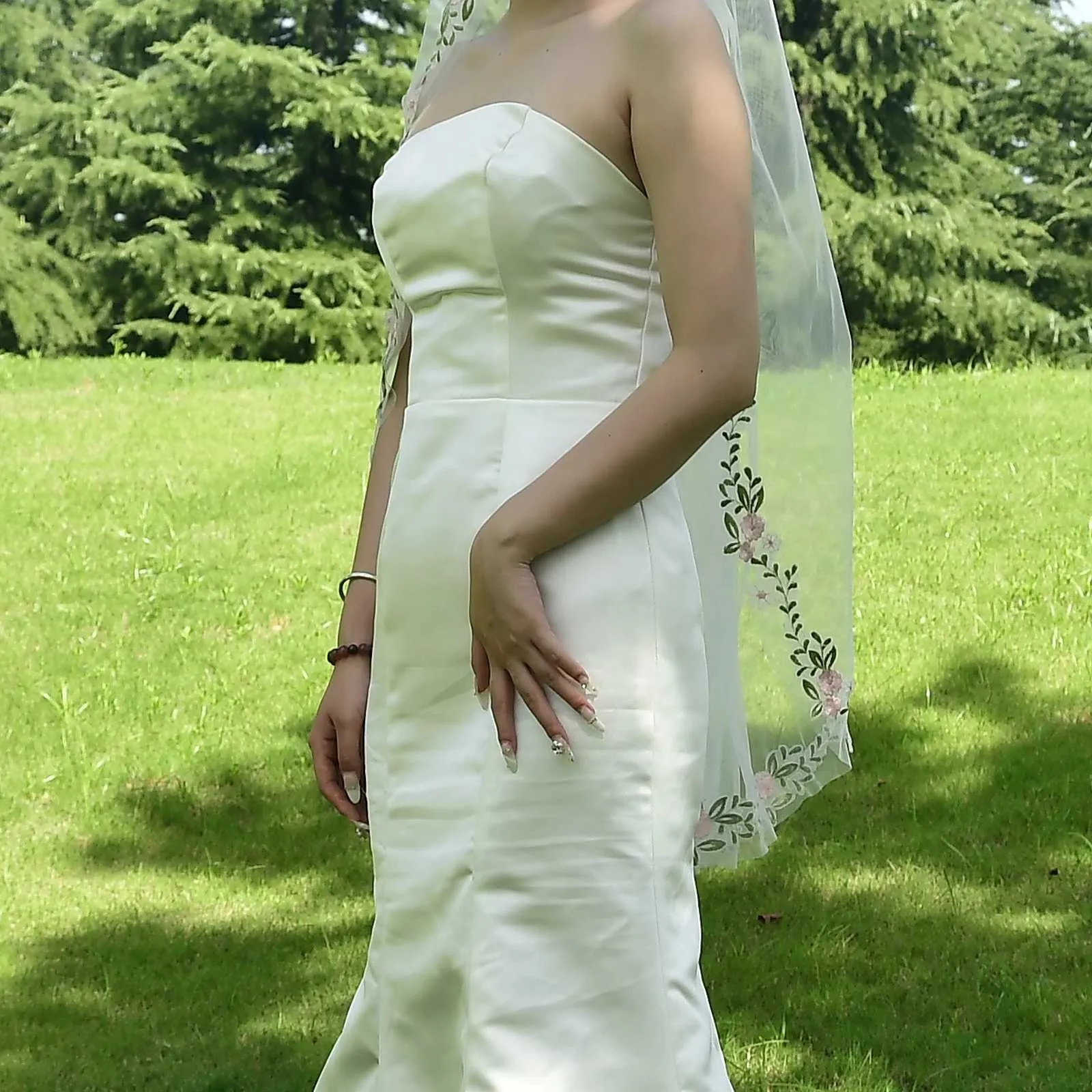 Hair Jewelry Short Veil Lace Edge Bridal Veils 1 Tier Fingertip Length Mantilla Soft Wedding Dresses Accessories For_voghion.com