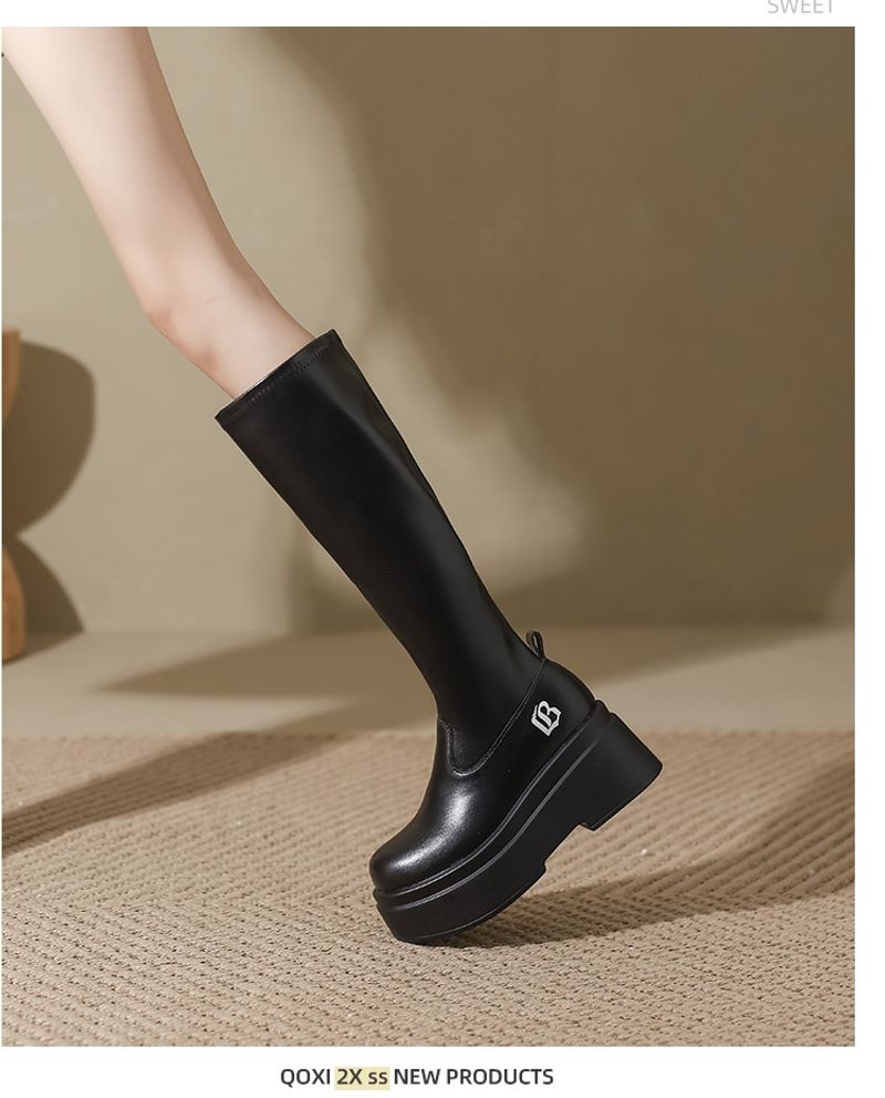 Dikke mm lang voor dames, elastische smalle grote taille hoge buis ridderlaarzen, dikke been oversized dameslaarzen_voghion.com