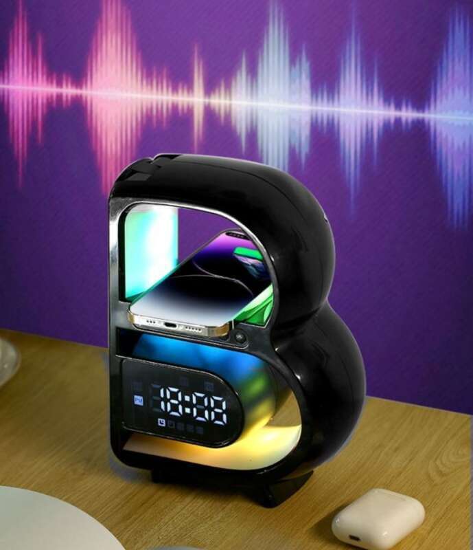 Difuzor Bluetooth inteligent multifuncțional pentru dormitor, lumină de noapte, lampă de masă cu încărcare wireless, ceas, sunet_voghion.com