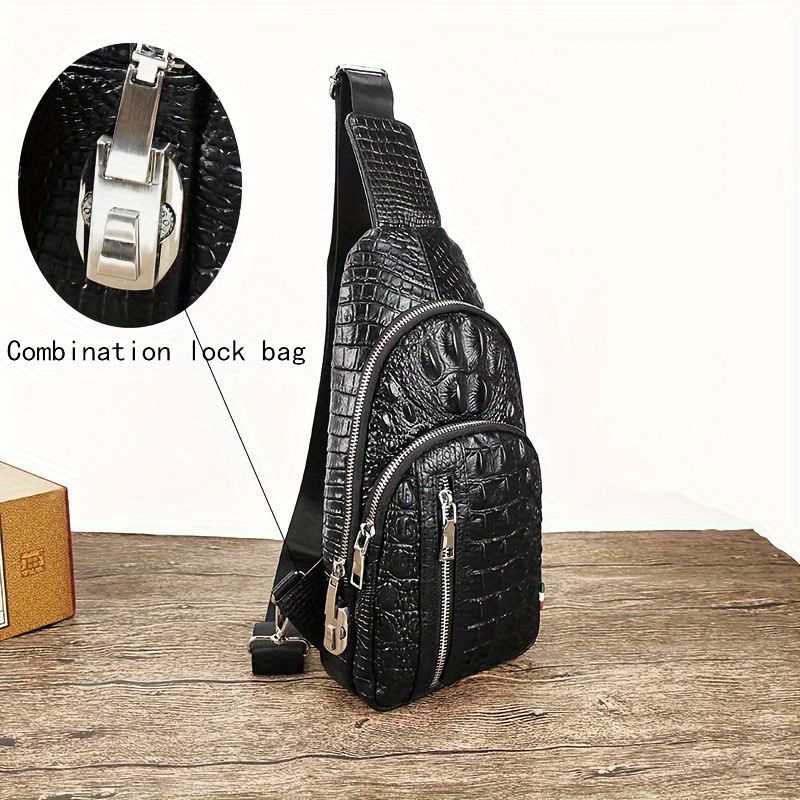 Echtes Rindsleder Herren Brusttasche mit Passwortschloss, Multifunktionale Umhängetasche, Lässiger Schulterrucksack,_voghion.com