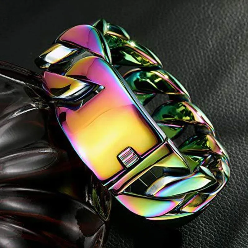 Cuban Link Chain Bracelets For Men Heavy Stainless Steel Bangle_voghion.com