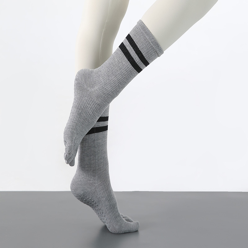 Calzini a compressione a cinque dita, antiscivolo, elastici, a tubo alto, da donna, per yoga, autunno e inverno, snellenti per le gambe_voghion.com