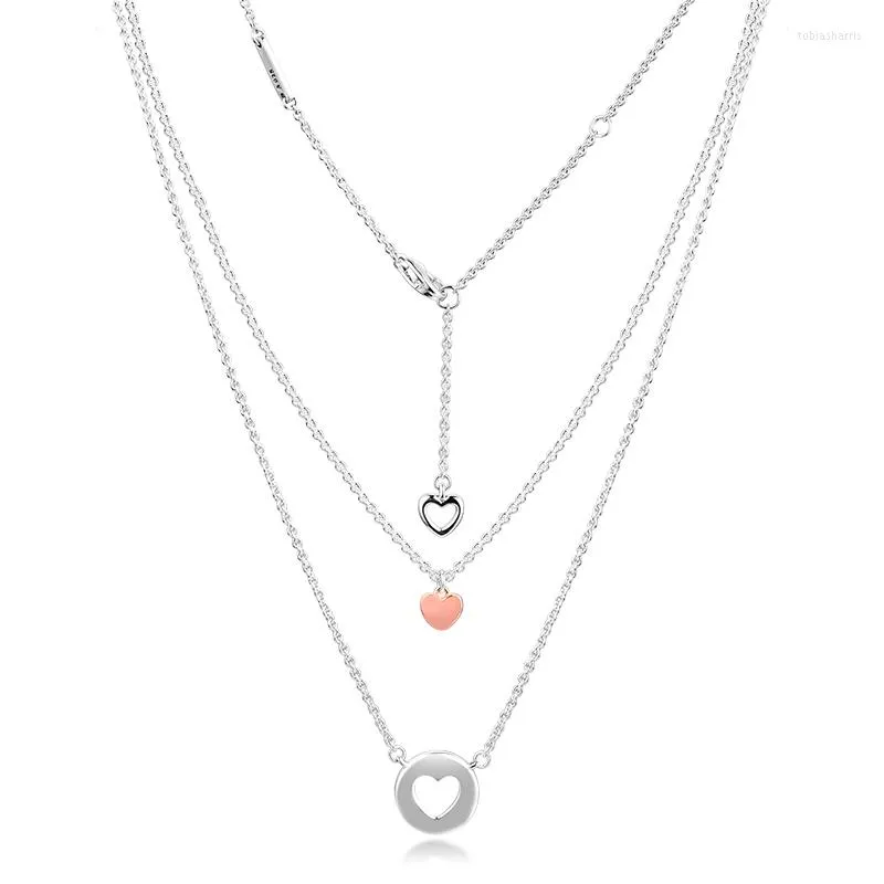 Chains Authentic Sterling Sier Jewelry Layered Heart Necklace_voghion.com
