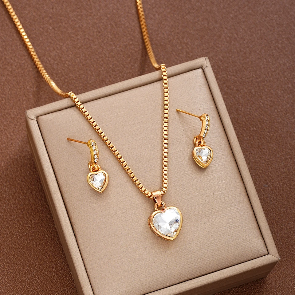 Parure bijoux cœur collier pendentif et boucles d oreilles_voghion.com