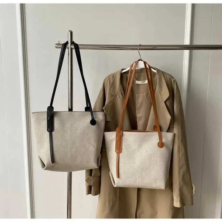 Borsa tote e borsa a spalla da donna in tela versatile casual_voghion.com