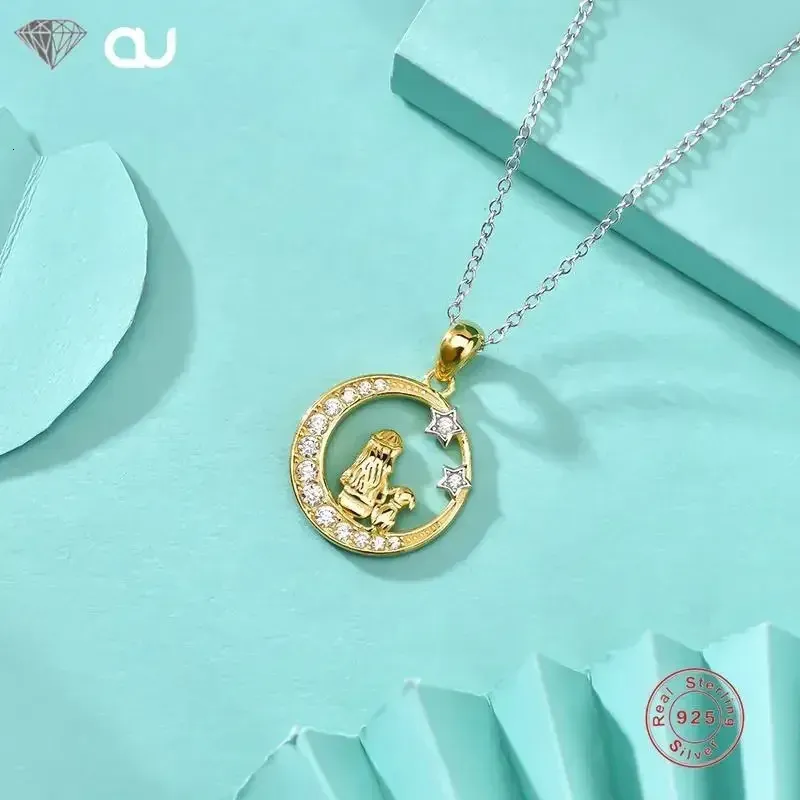 Mom And Baby Zircon Pendant Necklace In Sterling Silver Gold Tone_voghion.com