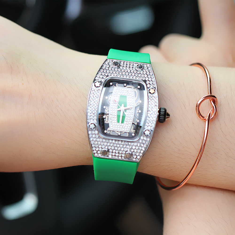 Riicht Moudetrend Nei Damen Wäin Eemer Mikro Nuecht Glühende Voll Diamant Silikonband Waasserdicht Quartz Auer_voghion.com