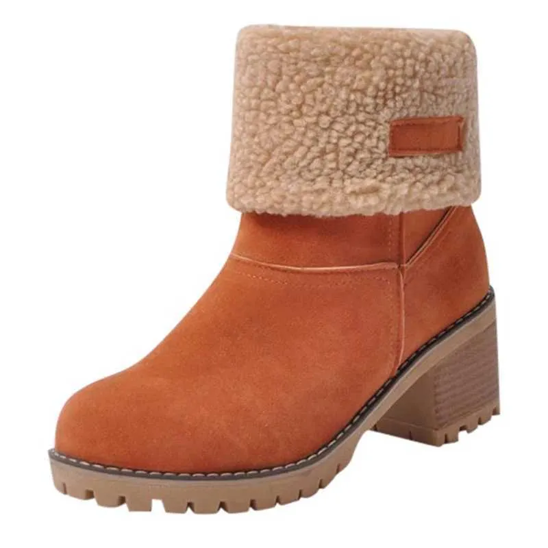 Casual Female Winter Fur Snow Warm Plush Womens Shoes Square High Heel Ankle Boots Black Botas De Mujer J241130_voghion.com