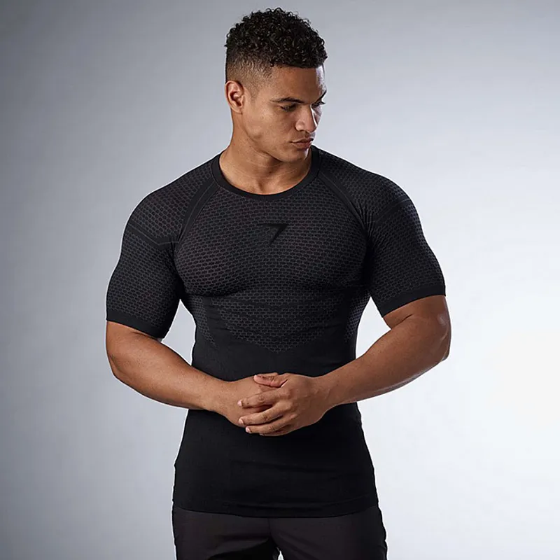 Tricou de vară pentru bărbați, sport, uscare rapidă, tricou de compresie, tricou skinny cu mânecă scurtă, topuri, sport, alergare, Fiess_voghion.com