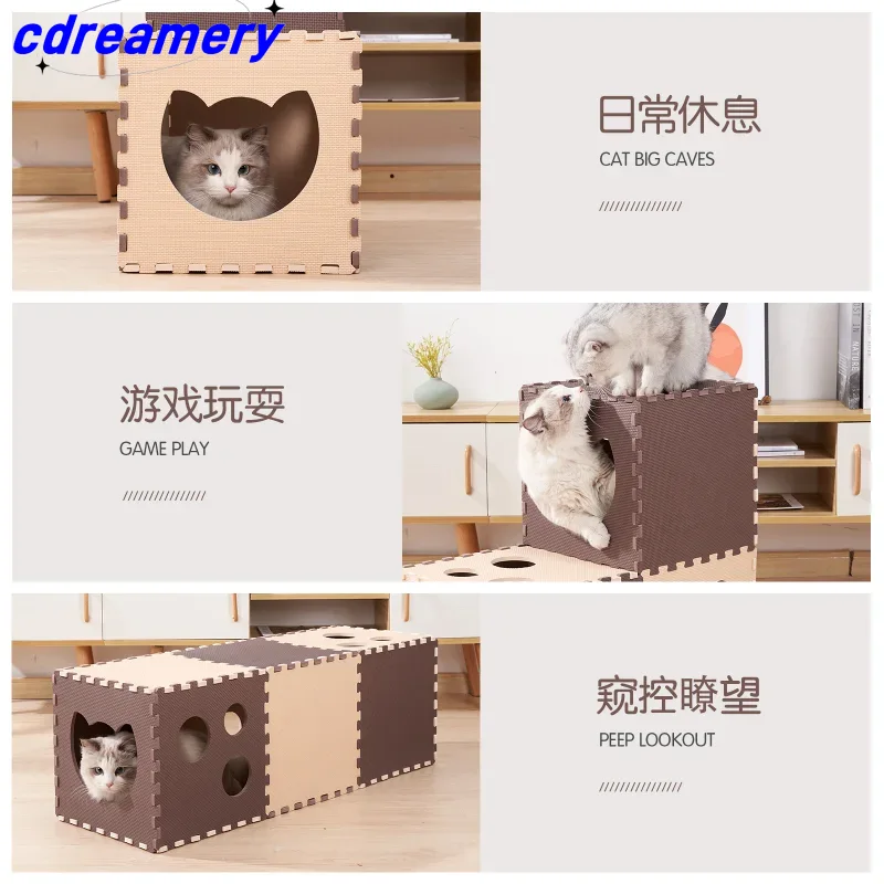 Cat Tunnel Toys EVA Foam Scratchig Board Ground Play Foldable Tunnel DIY Combination Interactive Toys Cat Training Accessories_voghion.com