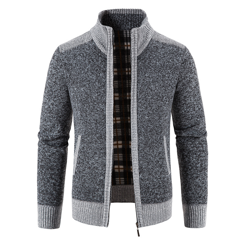 Men's clothing plus fleece thickened large size sweater coat stand collar cardigan sweater_voghion.com
