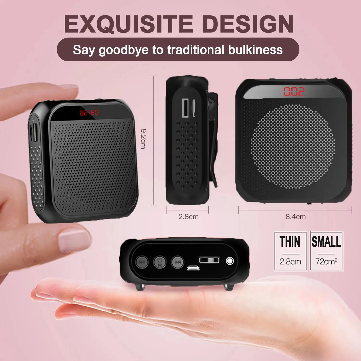 Microphones 5W Amplifier Multifunctional Portable Personal Voice Speaker With Microphone Display Surround Sound For_voghion.com