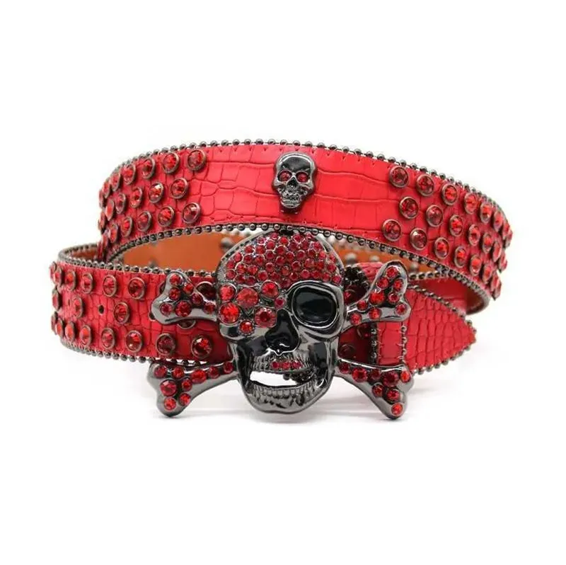 Skull Pattern Rhinestone Belt For Men And Women Luxury Retro Style_voghion.com