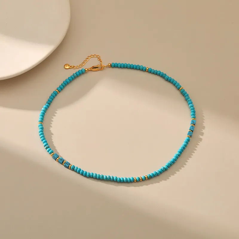 Collier de perles turquoise irrégulières faites à la main pour femmes, chaîne porte-bonheur en forme d'épis de blé dorés, bijoux rétro_voghion.com