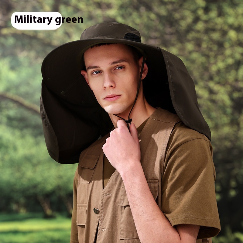 2024 Summer Outdoor Fisherman's Hat Big Brim Neck Protection Fishing Hat Mountaineering Breathable Sunshade and Sunscreen Hat_voghion.com