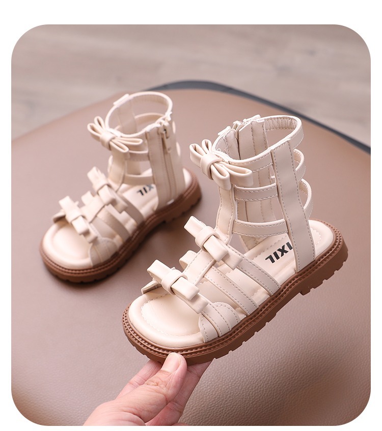 Little Girl Sweet Bow Princess Shoes 2024 Summer New Fashion Korean Edition Girls High Top Roman Sandals_voghion.com