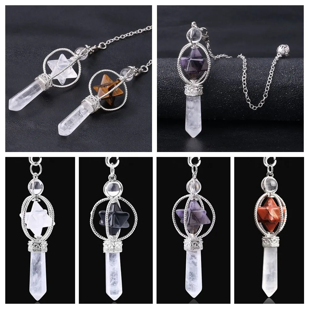Collier Pendentif Pendule Cristal Naturel Multicolore Longueur 18,5cm Radiesthésie Divination Esotérisme Collier Pierre_voghion.com
