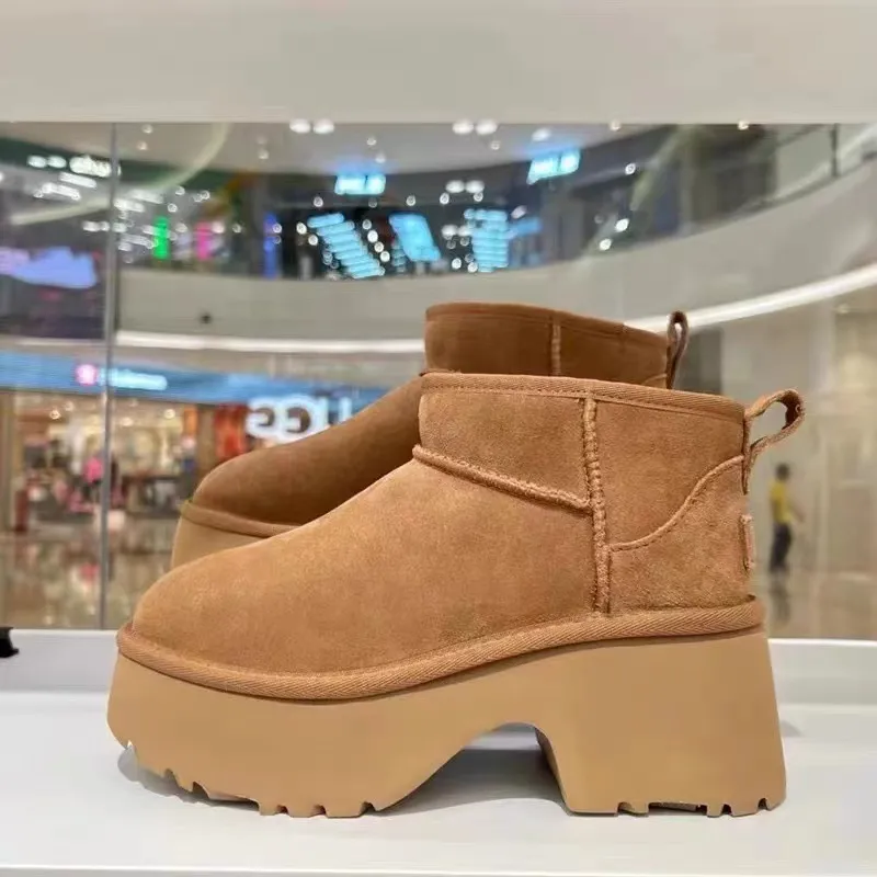 Platform Increasing Thick Heel Mermaid Mini Snow Boots High-Heeled Keep Warm Short Boot Cozy Sheepskin Winter Fashion_voghion.com